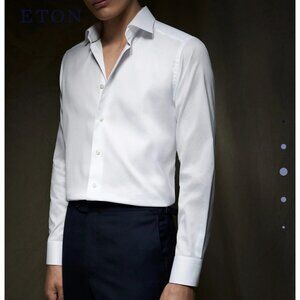 Eton Custom Made White Textured Twill Dress Shirt – Size 42 / 16–16.5 (Estimated